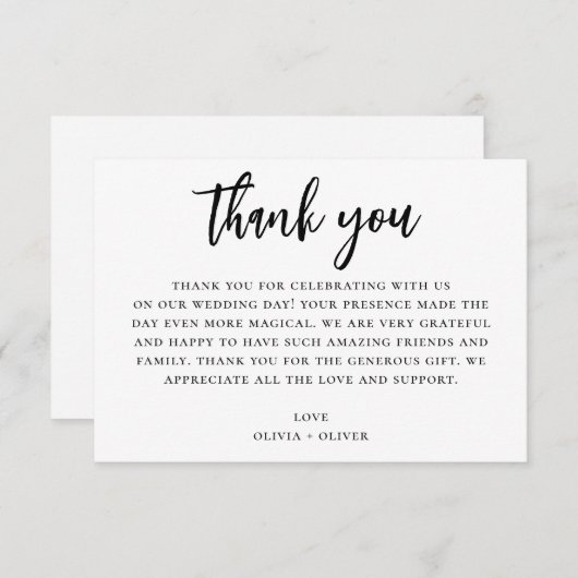 Zwart-wit bedankt. Moderne bruiloft Kaart (Voorkant / Achterkant)