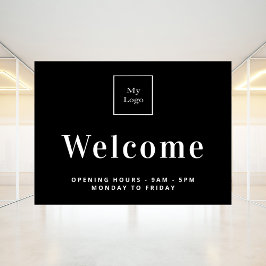 Zwart wit bedrijfslogo openingstijden welkom raamsticker