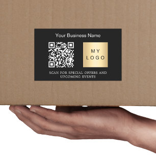 Zwart wit bedrijfsnaam logo qr code rechthoekige sticker