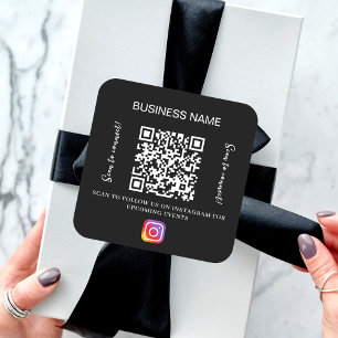 Zwart wit bedrijfsnaam qr code instagram vierkante sticker