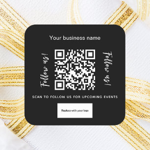 Zwart wit bedrijfsnaam qr code logo vierkante sticker