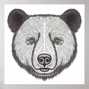 Zwart-wit Beer Portret Cute Stencil Art Poster