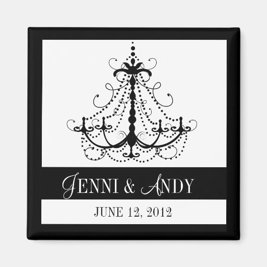 Zwart Wit Bewaar de datum Namen Bruiloft Magneten (Voorkant)