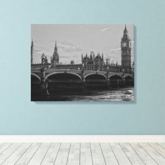 Zwart-wit Big Ben Tower Palace of Westminster Canvas Afdruk (Insitu (Houten vloer))