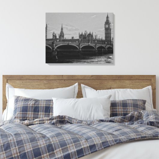 Zwart-wit Big Ben Tower Palace of Westminster Canvas Afdruk (Insitu (Slaapkamer))