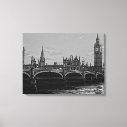 Zwart-wit Big Ben Tower Palace of Westminster Canvas Afdruk (Voorkant)