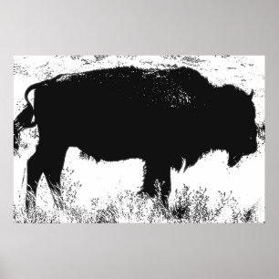 Zwart & Wit Bison Buffalo Pop Kunst Poster