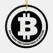 Zwart-wit Bitcoin-symbool Aangepast bericht Keramisch Ornament (Voorkant)