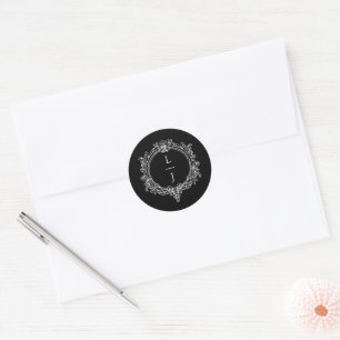 zwart-wit blad Crest-huwelijk Ronde Sticker