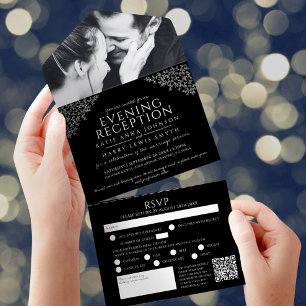 Zwart wit blad foto avond ontvangst RSVP QR All In One Uitnodiging