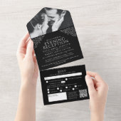 Zwart wit blad foto avond ontvangst RSVP QR All In One Uitnodiging (Afscheurbaar)