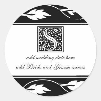 Zwart-wit blad monogram S Ronde Sticker