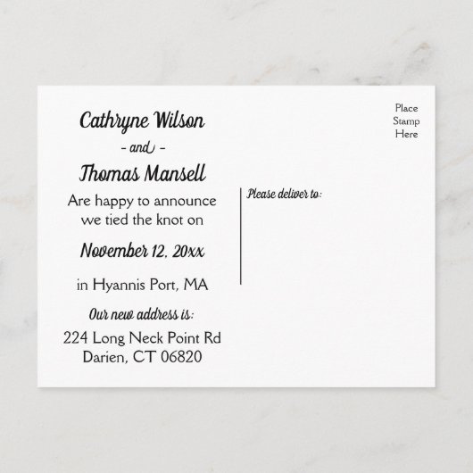 Zwart-wit blad net getrouwd bruidsbladeren aankondigingskaart (Achterkant)