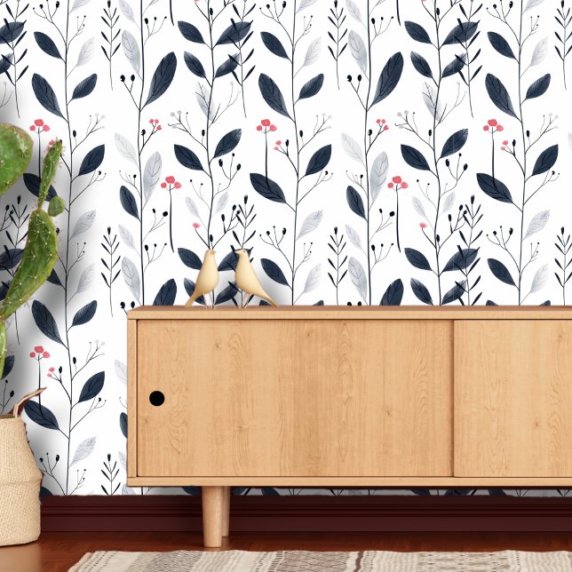 Zwart-wit blad patroon behang (Creator heeft geüpload)