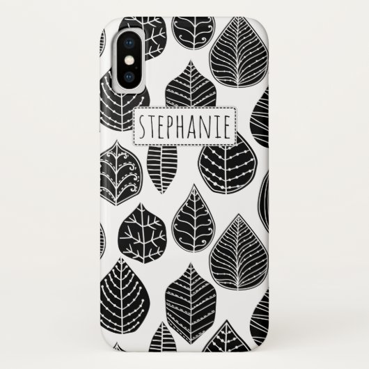 Zwart-wit blad patroon en naam Case-Mate iPhone case (Achterkant)