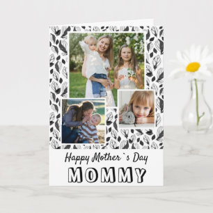 Zwart-wit bladeren Happy Mother`s Day 3 Foto Kaart