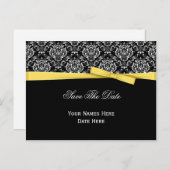 Zwart wit bladerwit gele lintlint sparen de datum aankondigingskaart (Voorkant / Achterkant)