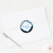 Zwart Wit & Blauw Bloemen Damasks 2 Ronde Sticker (Envelop)