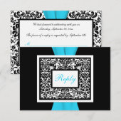 Zwart, Wit, Blauw Damast met NEP Lint RSVP (Voorkant / Achterkant)