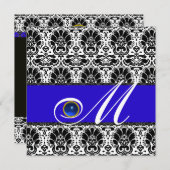 ZWART WIT BLAUW DAMAST MONOGRAM saffier Kaart (Voorkant / Achterkant)