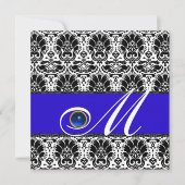 ZWART WIT BLAUW DAMAST MONOGRAM saffier Kaart (Voorkant)