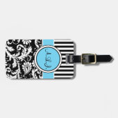 Zwart, wit, blauw Striped Bagagelabel (Voorkant horizontaal)