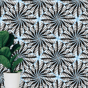 Zwart wit blauw symmetrisch trendy gestreepte vorm behang