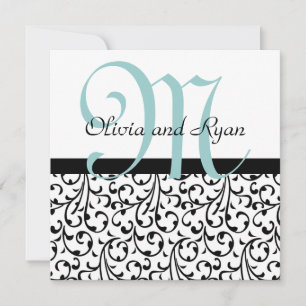 Zwart Wit Blauw Wervelend Damast Huwelijk Template