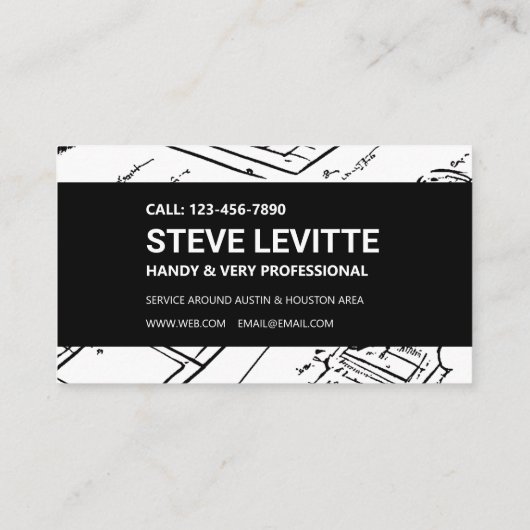 Zwart-wit blauwdruk constructie visitekaartje (Achterkant)