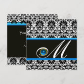 ZWART WIT BLAUWE DAMAST MONOGRAM saffier Kaart (Voorkant / Achterkant)