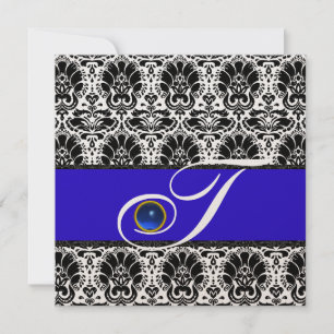 ZWART WIT BLAUWE DAMAST MONOGRAM saffier Metaalgla Kaart