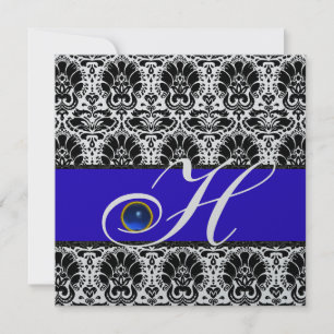 ZWART WIT BLAUWE DAMAST MONOGRAM saffier Zilver Kaart