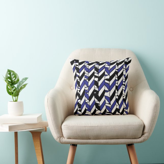 Zwart Wit Blauwe Nautilsche Strandhuis Preppy Kussen (Stoel)