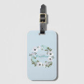 Zwart, wit & Blauwgroen bloemontwerp Monogram Bagagelabel (Voorkant (verticaal))
