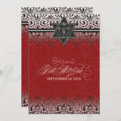 Zwart-wit, blik zilver, vet Mitzvah Invite Kaart (Voorkant / Achterkant)