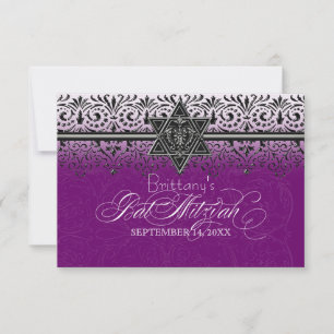 Zwart-wit, blik zilver, vet Mitzvah Invite RSVP Kaartje