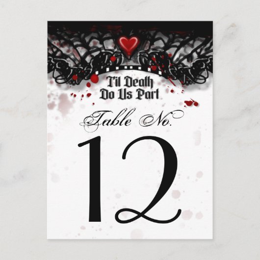 Zwart Wit Bloed Splatter Til Death Tafel Nummer Briefkaart (Voorkant)