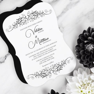 Zwart-wit Bloeiende Elegantie Bruiloft Kaart