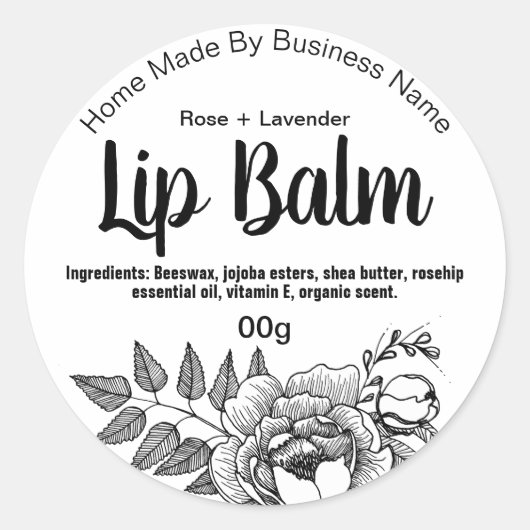  Zwart Wit Bloem Art Lip Balm Labels (Voorkant)