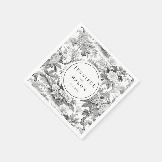 Zwart wit bloem bruiloft monogram papier servetten (Hoek)