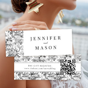Zwart wit bloem bruiloft QR register insert kaart
