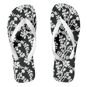 Zwart-wit bloem herhalend patroon teenslippers