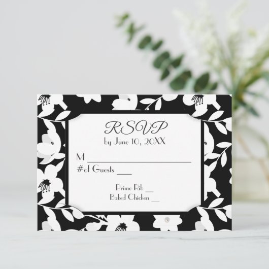 Zwart-Wit Bloem RSVP (Staand voorkant)
