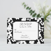 Zwart-wit bloem RSVP Kaartje (Staand voorkant)
