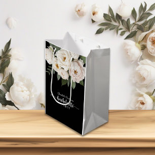 Zwart-Wit Bloemachtig Meisje-Ondertrouw Feest Medium Cadeauzakje