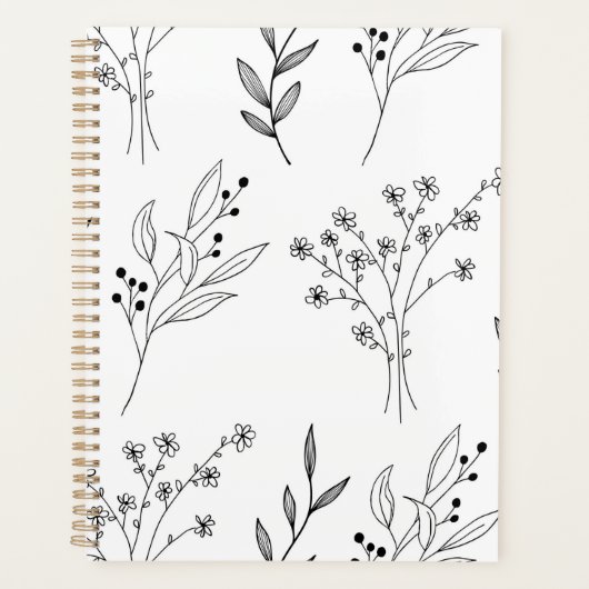 Zwart-wit Bloemen Boho Bruiloft Planner (Voorkant)