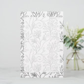 Zwart-wit bloemen briefpapier (Staand voorkant)