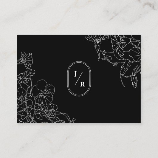 Zwart-wit Bloemen Bruiloft Details QR Code Informatiekaartje (Achterkant)