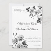Zwart-wit Bloemen  bruiloft Kaart (Voorkant)