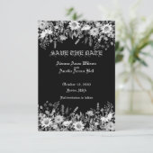 Zwart-wit bloemen bruiloft save the date (Staand voorkant)